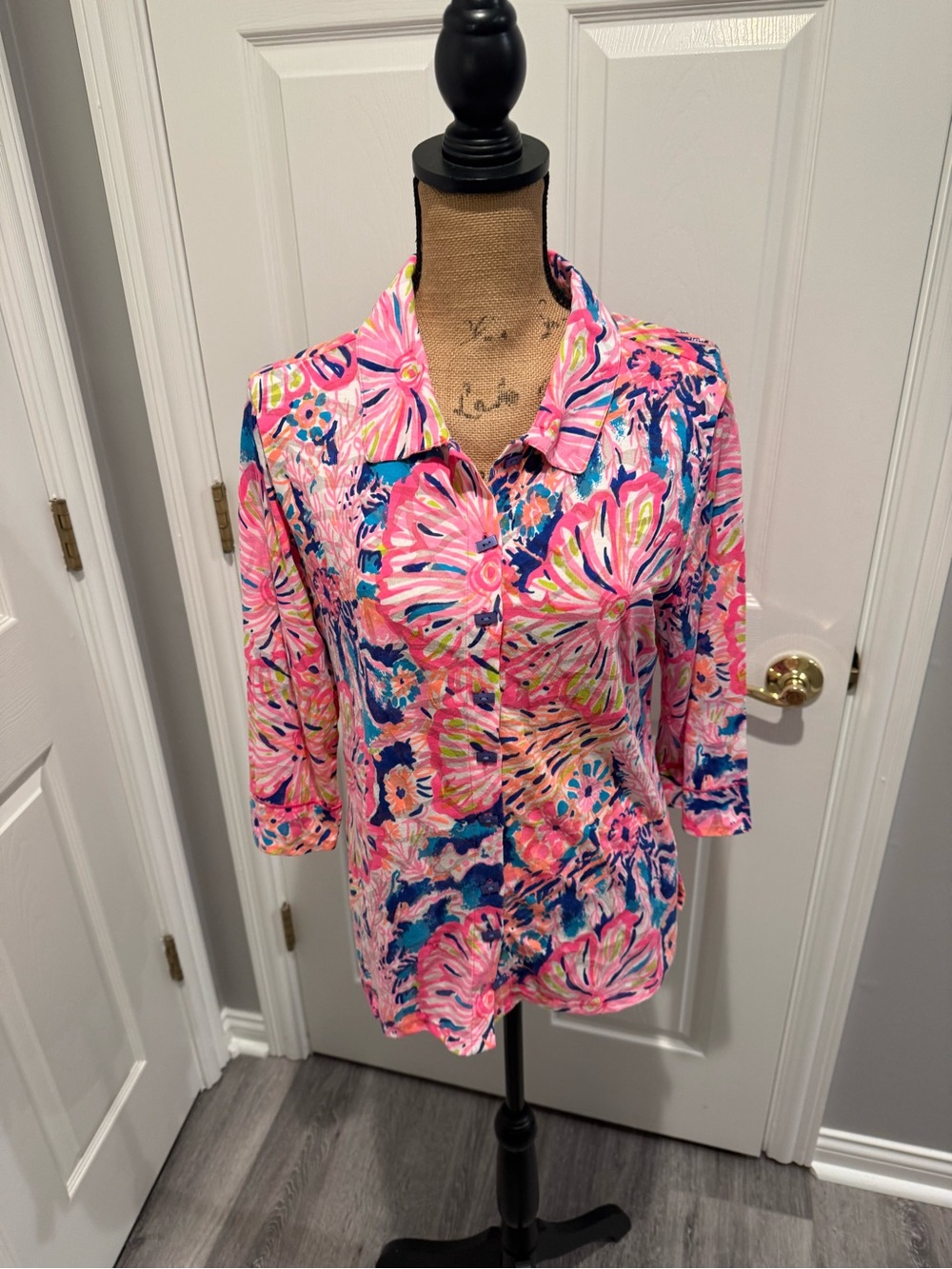 Lulu-B Pink, Blue & Lime Floral Button-Down Shirt
